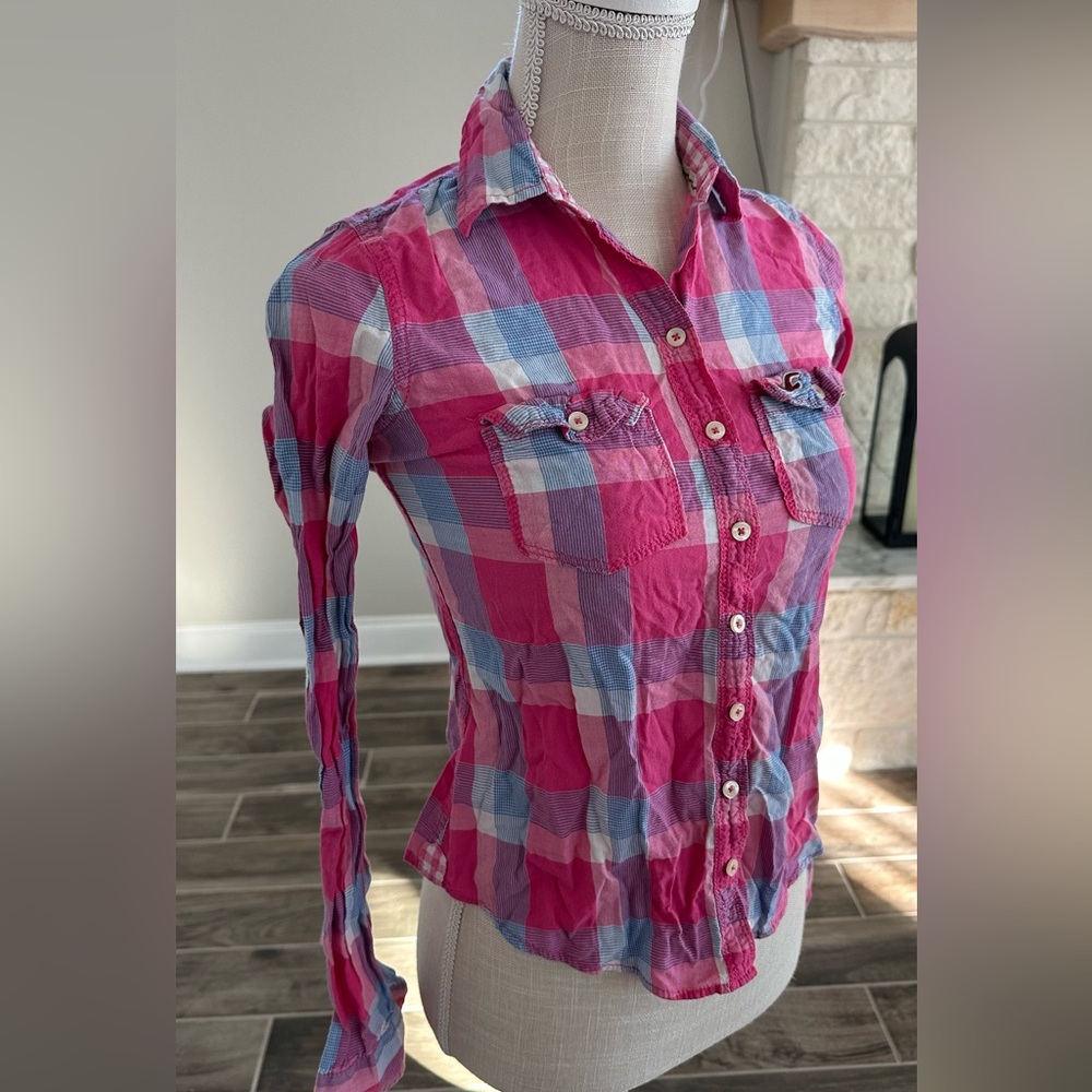Hollister Pink and Blue Checkered Shirt - Picture 5 of 6